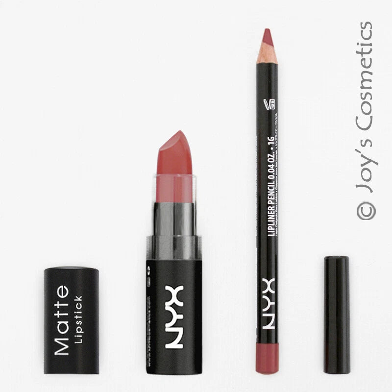 2 NYX Matte Lipstick 15 Whipped Caviar + Slim Lip pencil 831 Mauve Set Joy's