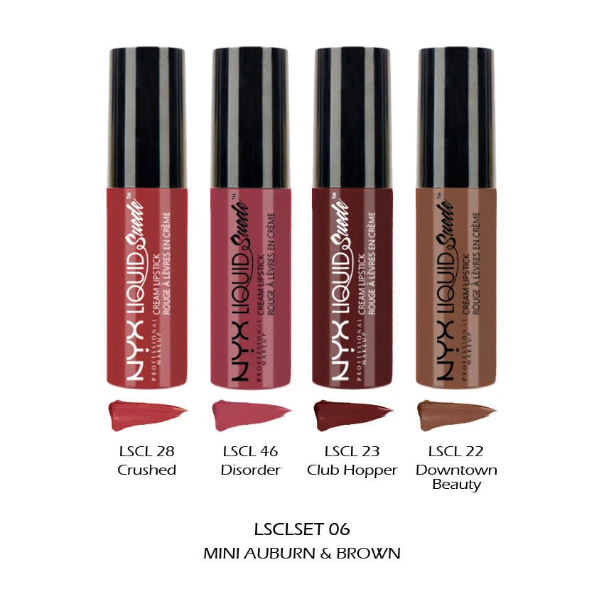 1 NYX Liquid Suede Cream Lipstick - Mini Size Set "LSCLSET06 - Auburn & Brown"