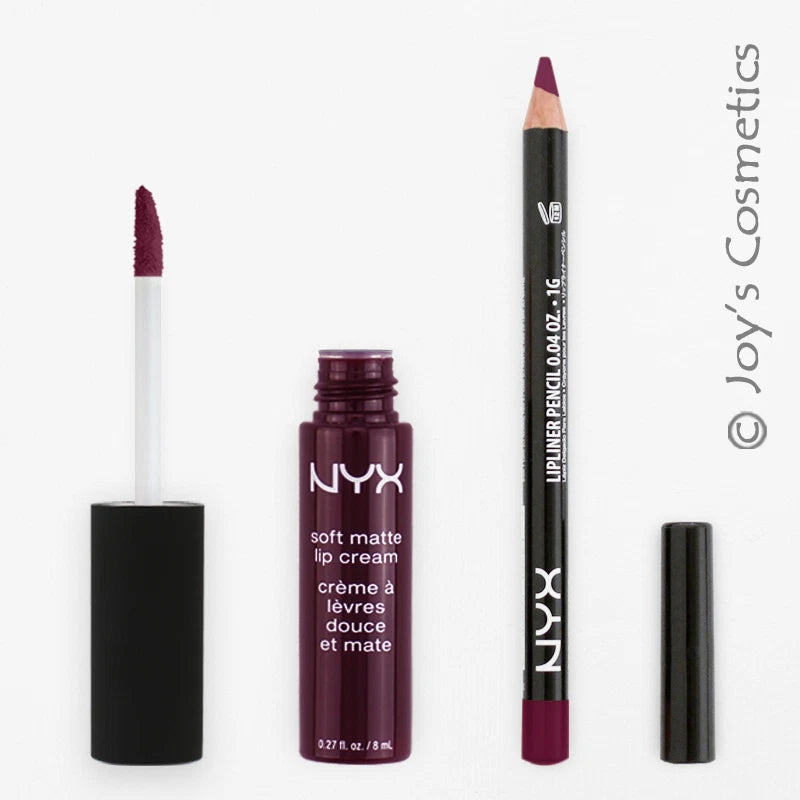 2 NYX Soft Matte Lip Cream 20 Copenhagen + Slim Lip pencil 808 Deep Purple Set