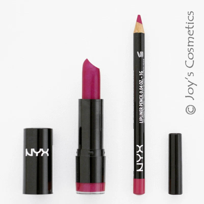 2 NYX Round Lipstick 521 Chloe + Slim Lip Liner 816 Fuchsia Joy's cosmetics