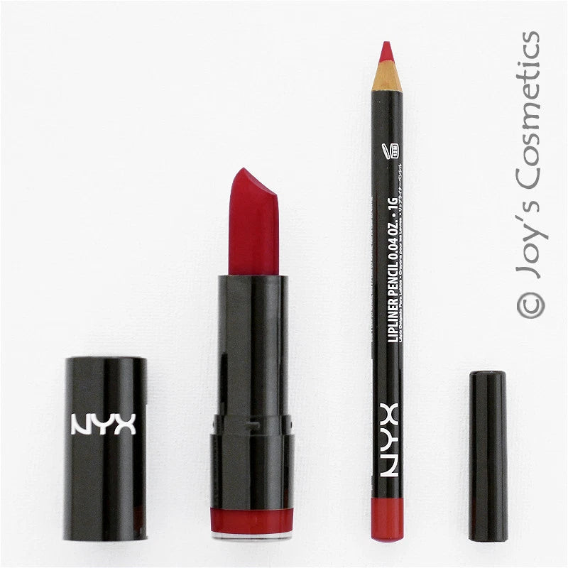 2 NYX Round Lipstick 513 Electra + Slim Lip Liner 817 Hot Red Joy's cosmetics