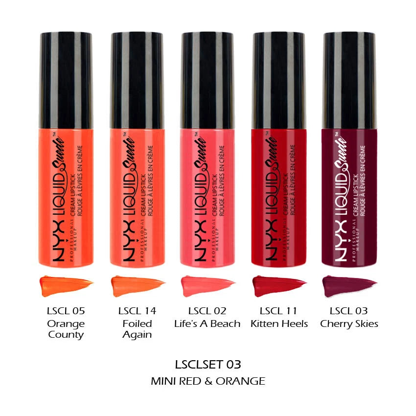 1 NYX Liquid Suede Cream Lipstick - Mini Size Set "LSCLSET03 - Red & Orange"