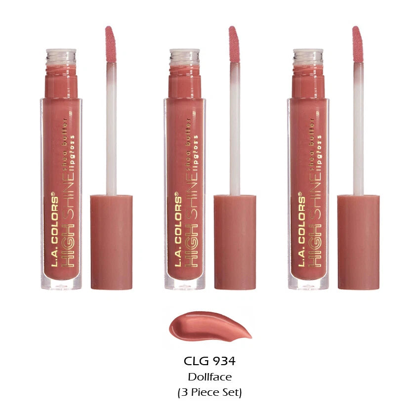 3 LA COLORS High Shine Lipgloss Shea Butter - 3 Piece Set " CLG934 - Dollface "