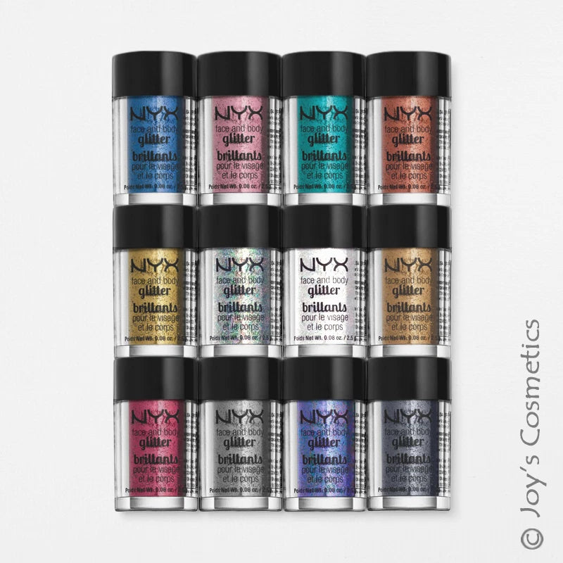 12 NYX Glitter Powder Face & Body Pigment "12 Color Full Set" Joy's cosmetics