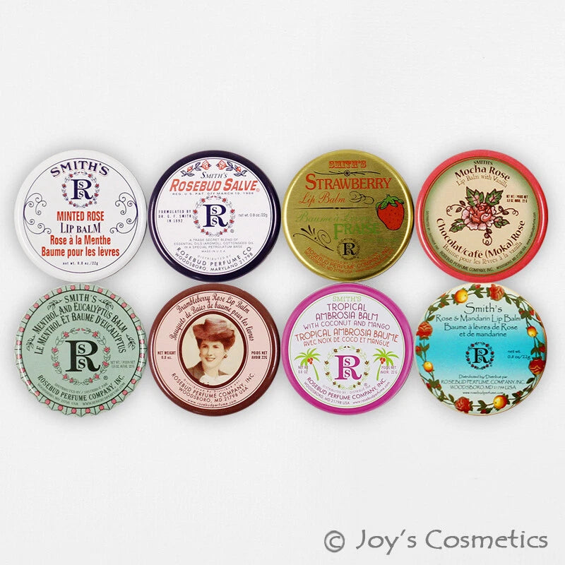8 ROSEBUD Lip Balm Salve Tin (0.8 oz) - 8 Scent "Full Set" Joy's cosmetics