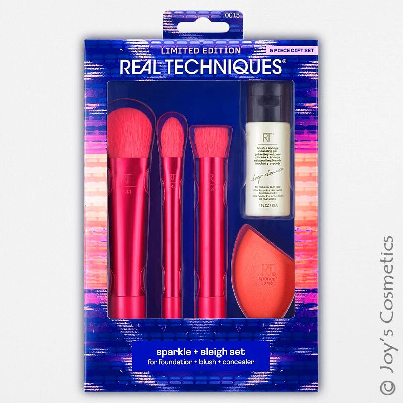 1 REAL TECHNIQUES Sparkle + Sleigh Makeup Brush & Sponge Set "RT-0015" Joy's