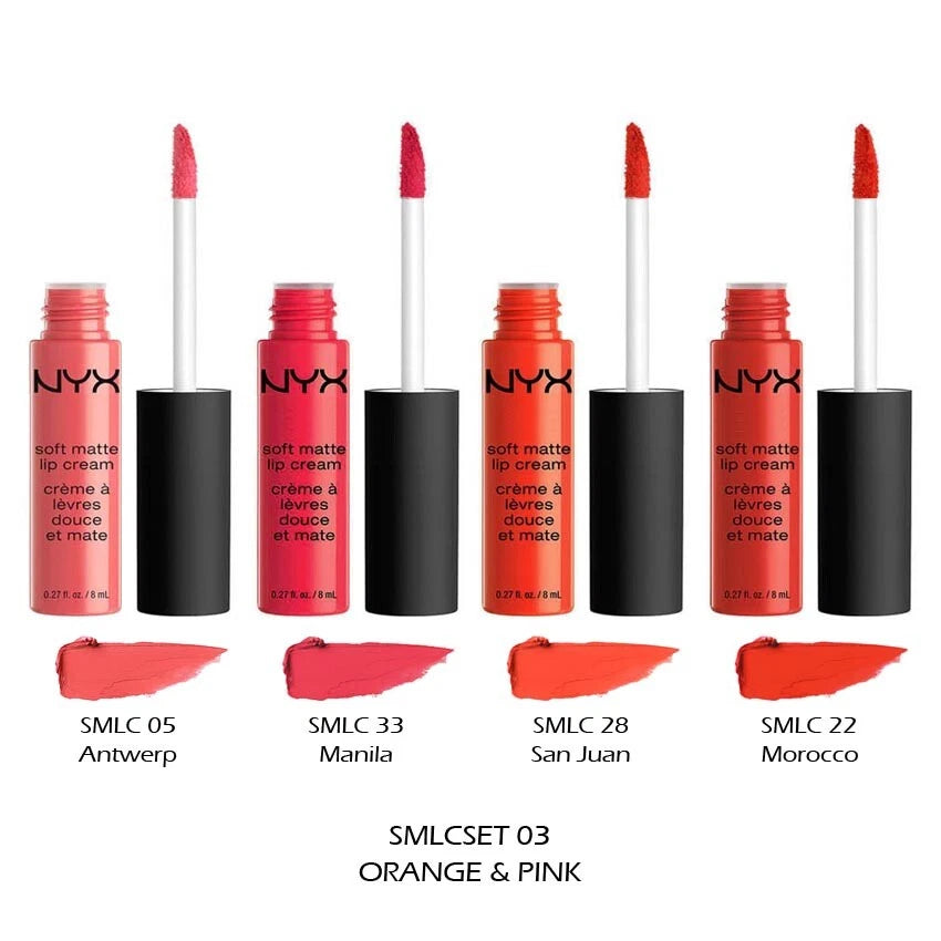 1 NYX Soft Matte Lip Cream Lipstick Set - Full size "SMLCSET03 - Orange & Pink"