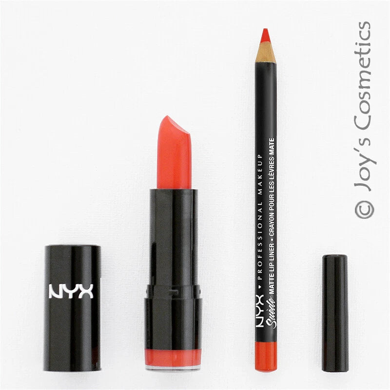 2 NYX Round Lipstick 583A Haute Melon + Suede Matte Lip Liner 05 Orange County